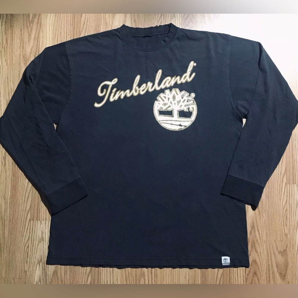 Timberland Mens XL Vintage 90s Long Sleeve Shirt Black Crewneck Tree Logo
